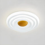 White Wood Poached Egg Shape LED Flush Mount Light Image - 8