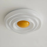 White Wood Poached Egg Shape LED Flush Mount Light Image - 9