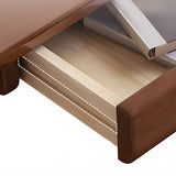 White Wood Rectangle Drawers Shelf H-Base Writing Desk Image - 15