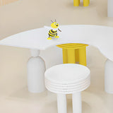 White Wood Rounded Corners Wavy Toddler Table Chair Set Image - 9