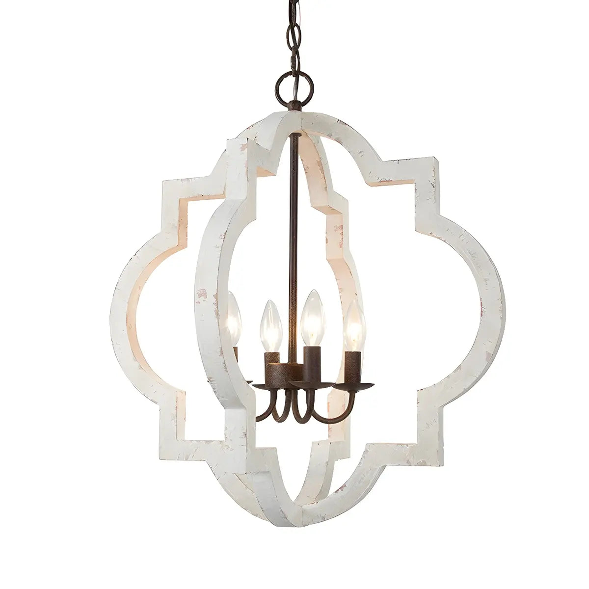 White Wood Small Candle Geometric Foyer Chandelier Image - 5