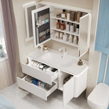 White Wood Storage Bathroom Vanity with Mirror and Drawers Image - 1