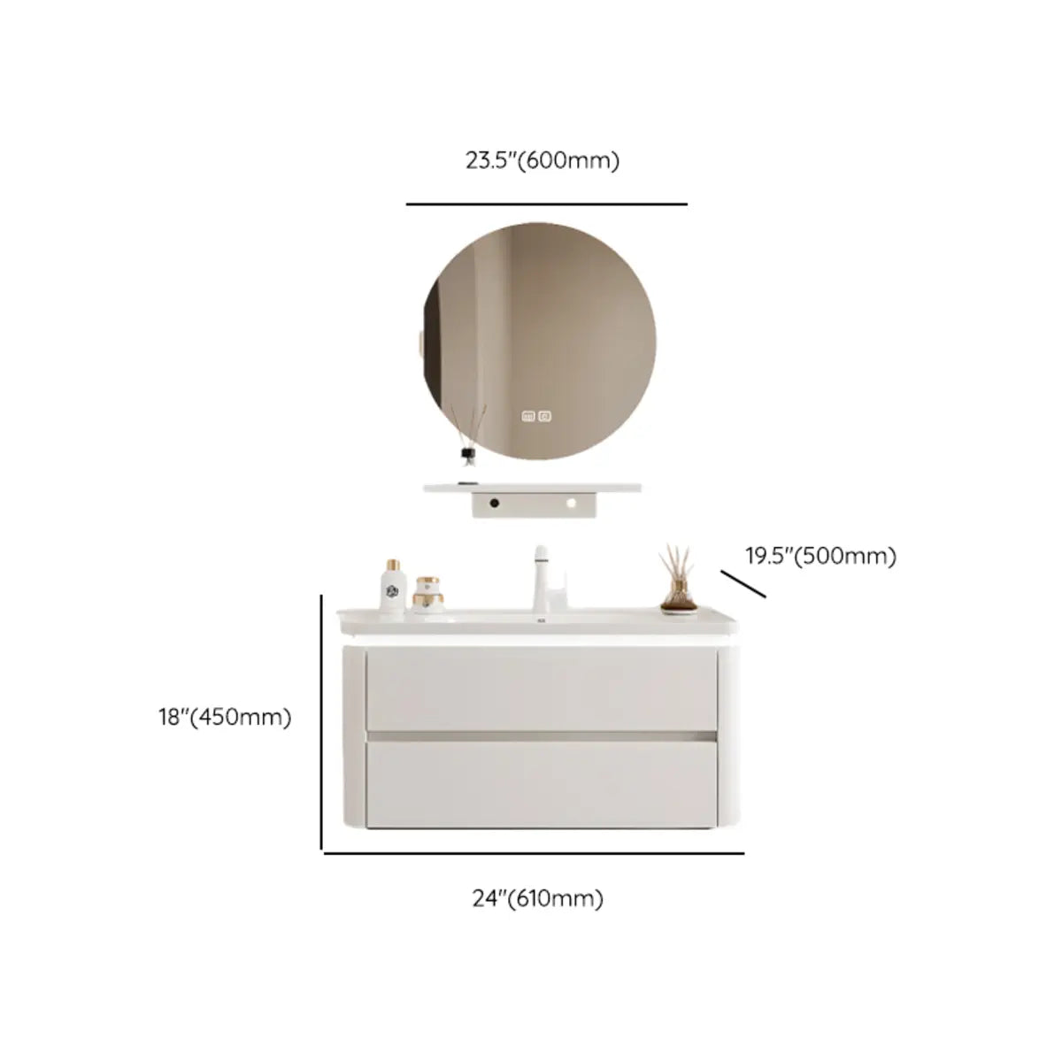 White Wood Storage Bathroom Vanity with Mirror and Drawers 