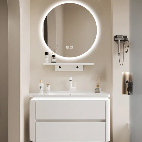 White Wood Storage Bathroom Vanity with Mirror and Drawers Image - 2