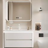 White Wood Storage Bathroom Vanity with Mirror and Drawers Image - 7