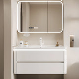 White Wood Storage Bathroom Vanity with Mirror and Drawers Image - 9