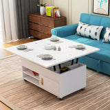 White Wood Storage Convertible Lift Top Coffee Table Image - 1