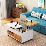 White Wood Storage Convertible Lift Top Coffee Table Image - 3