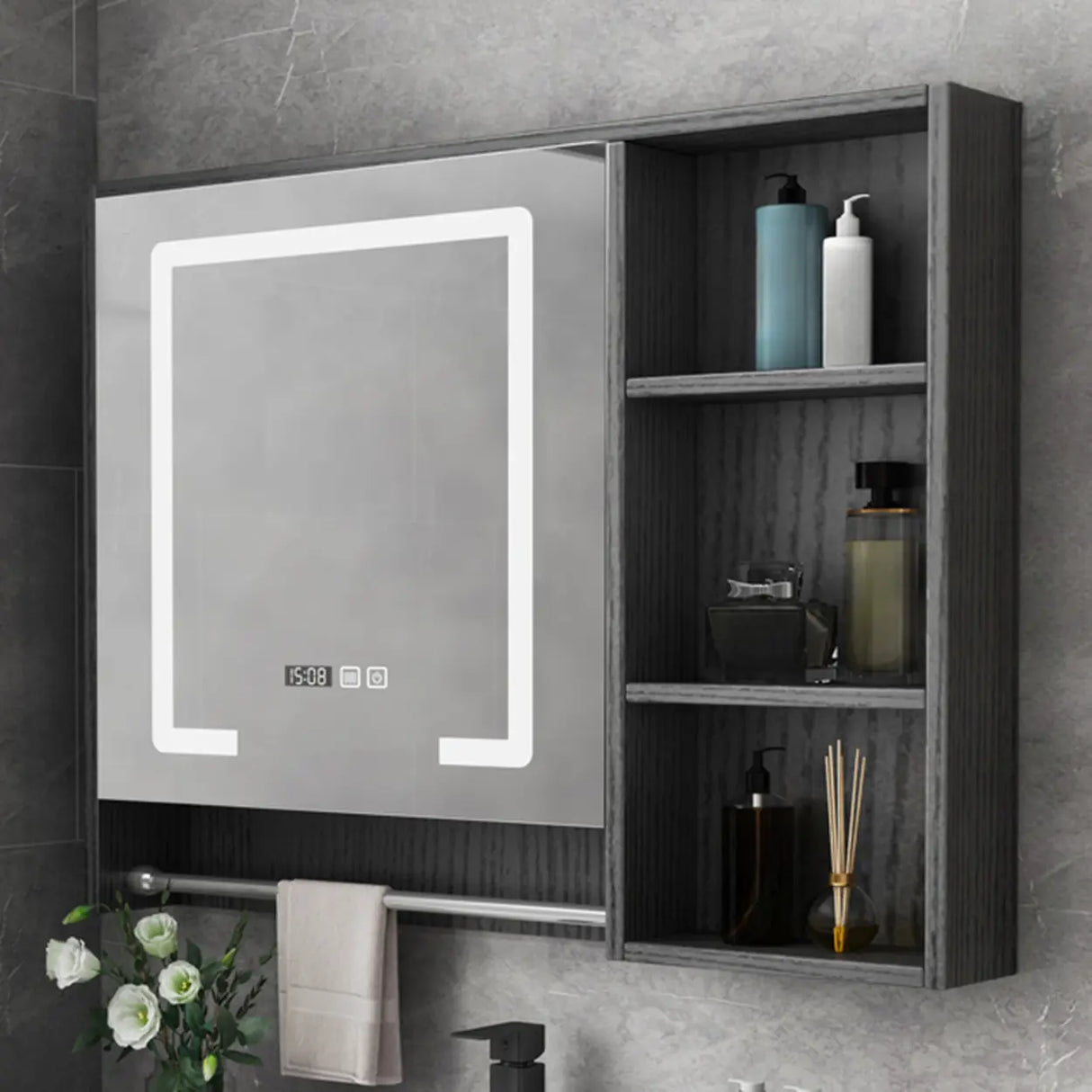 White Wood Surface Mounted Medicine Cabinet with Mirror Image - 15