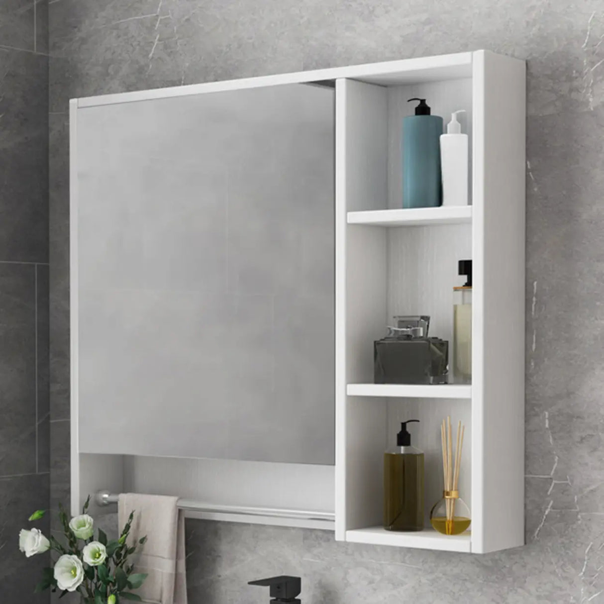 White Wood Surface Mounted Medicine Cabinet with Mirror Image - 2