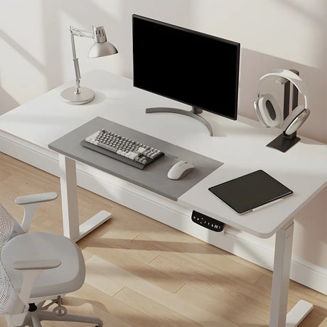 White Wood Top Adjustable Iron T-Shape Standing Desk Image - 1