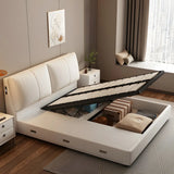 White Wood Upholstered Storage Wingback Bed with Drawers Image - 3