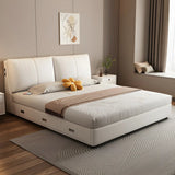 White Wood Upholstered Storage Wingback Bed with Drawers Image - 4