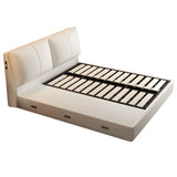 White Wood Upholstered Storage Wingback Bed with Drawers Image - 5