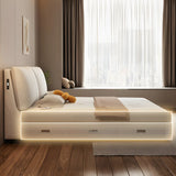 White Wood Upholstered Storage Wingback Bed with Drawers Image - 9