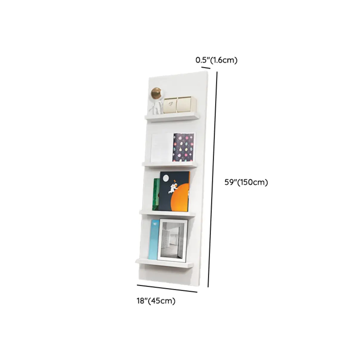 White Wood Vertical Modern Leaning Display Bookcase Image - 15