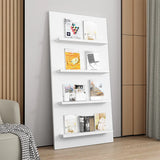 White Wood Vertical Modern Leaning Display Bookcase Image - 4