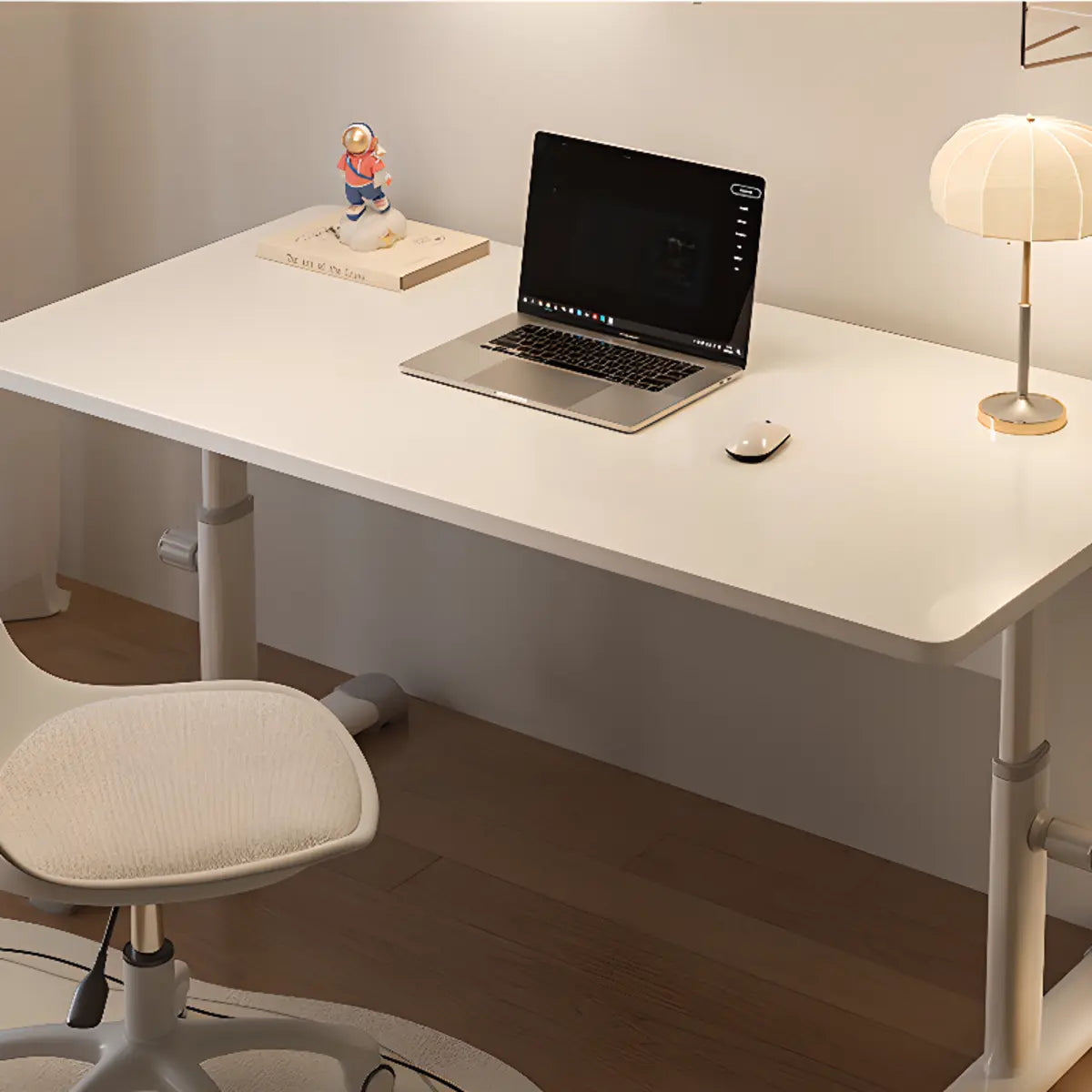 White Wooden Adjustable Height T-Shape Writing Desk Image - 8