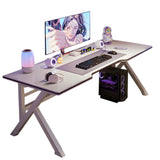 White Wooden Free Form Metal Trestle Gaming Desk Image - 10