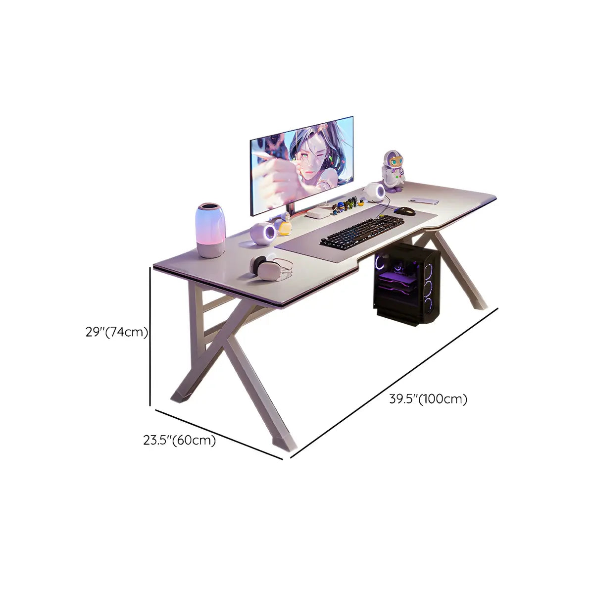 White Wooden Free Form Metal Trestle Gaming Desk 