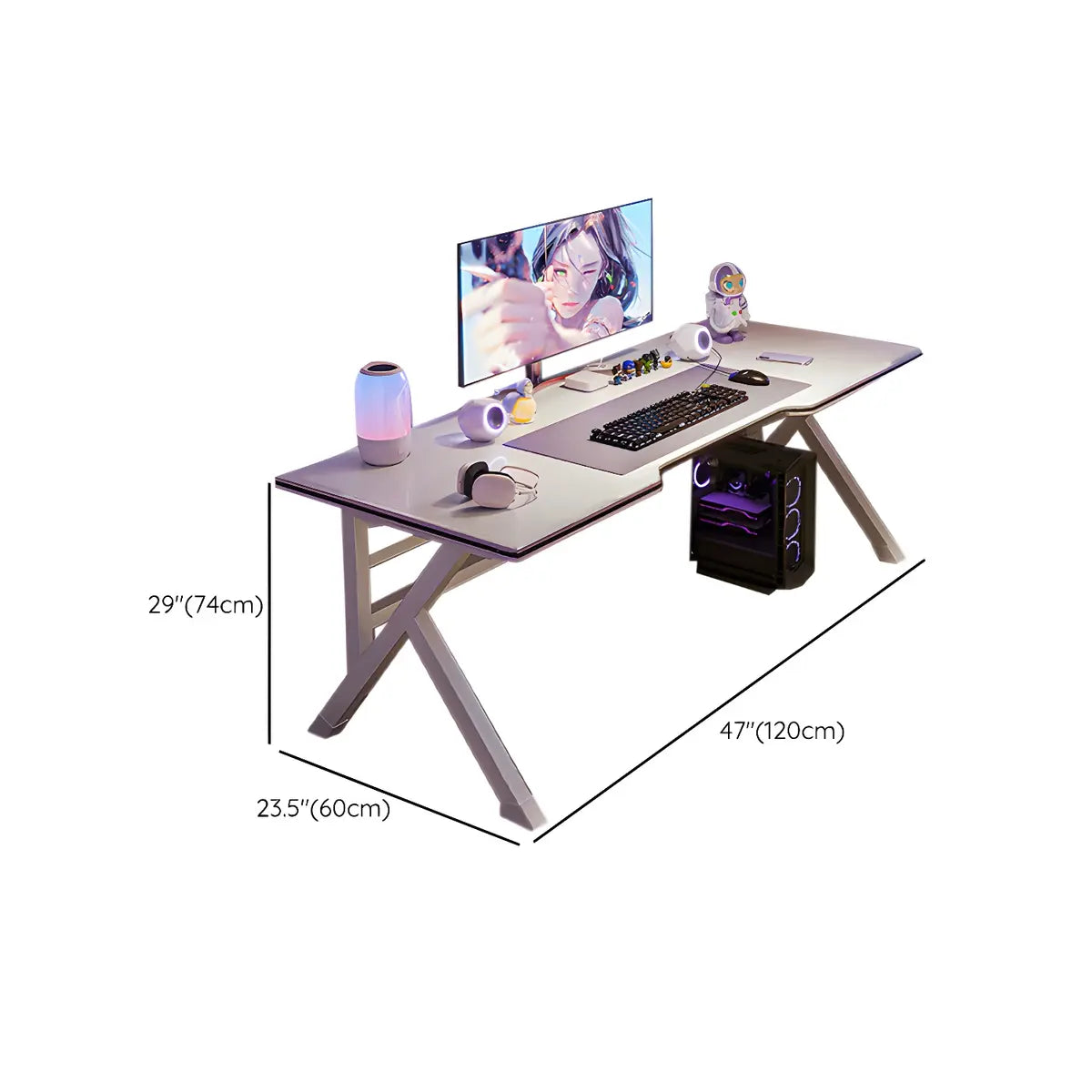 White Wooden Free Form Metal Trestle Gaming Desk Image - 15