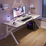 White Wooden Free Form Metal Trestle Gaming Desk Image - 4