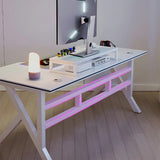 White Wooden Free Form Metal Trestle Gaming Desk Image - 6