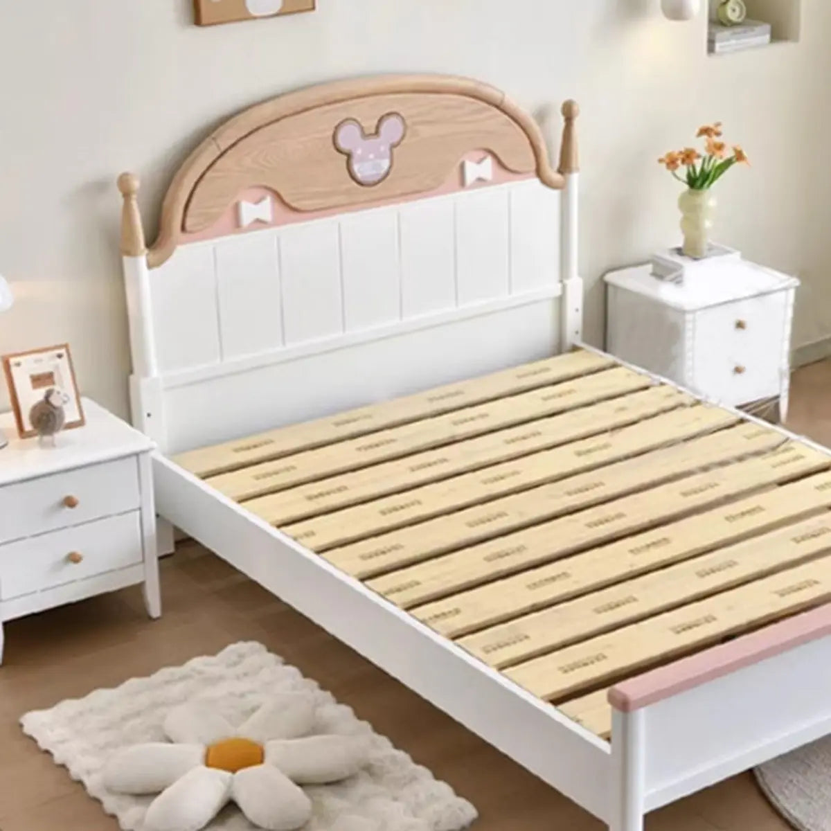 White Wooden Low Clearance Kids Bed with Footboard Image - 6