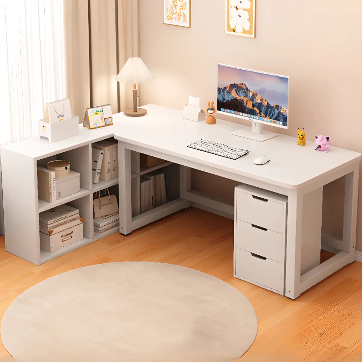 White Wooden Rectangular Metal Sledge Writing Desk Image - 1