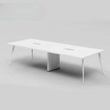 White Wooden Rectangular Multi-person Conference Desk Image - 3