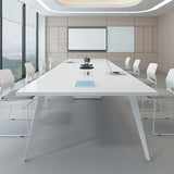 White Wooden Rectangular Multi-person Conference Desk Image - 4