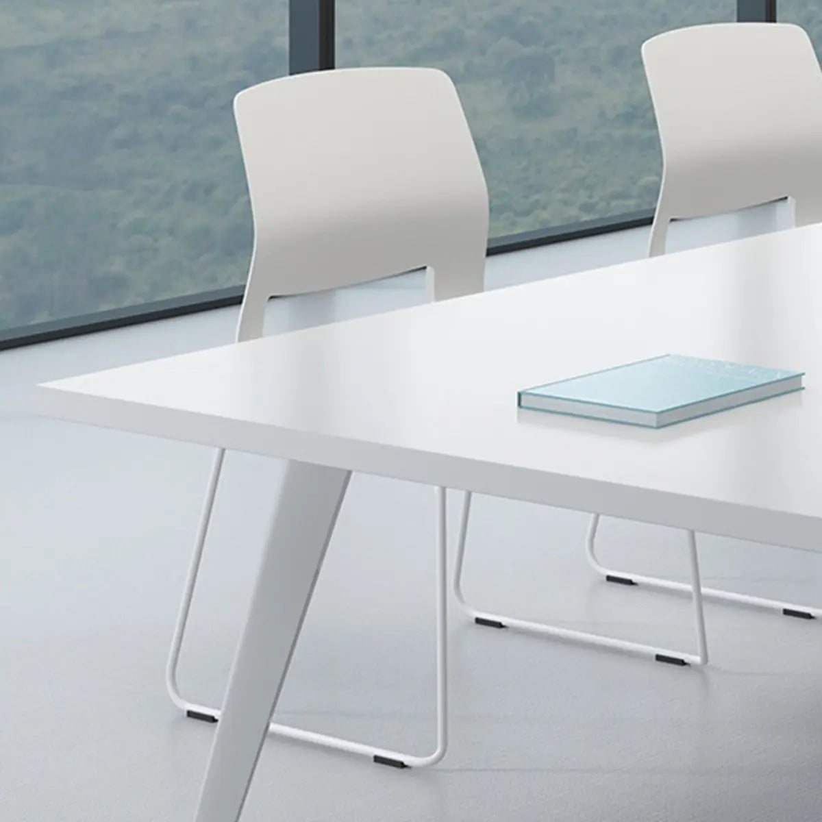 White Wooden Rectangular Multi-person Conference Desk Image - 9