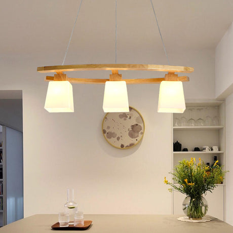 Wood and Glass Geometric Pendant Island Ceiling Light Image - 1