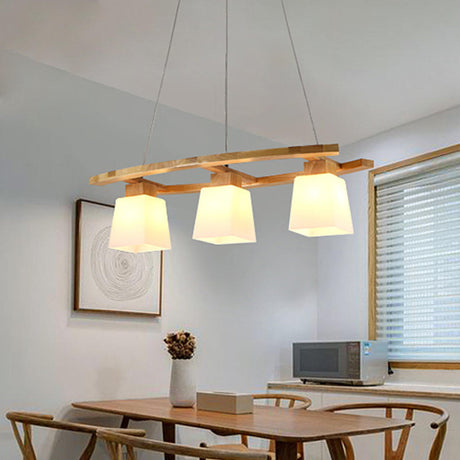 Wood and Glass Geometric Pendant Island Ceiling Light Image - 2