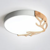 Wood Antler Pink Circle LED Flush Mount Light Bedroom Image - 11