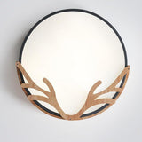 Wood Antler Pink Circle LED Flush Mount Light Bedroom Image - 12