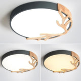 Wood Antler Pink Circle LED Flush Mount Light Bedroom Image - 13