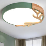 Wood Antler Pink Circle LED Flush Mount Light Bedroom Image - 6