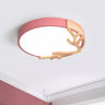 Wood Antler Pink Circle LED Flush Mount Light Bedroom Image - 9