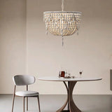 Wood Beaded White Chandelier Adjustable Height  Image - 1