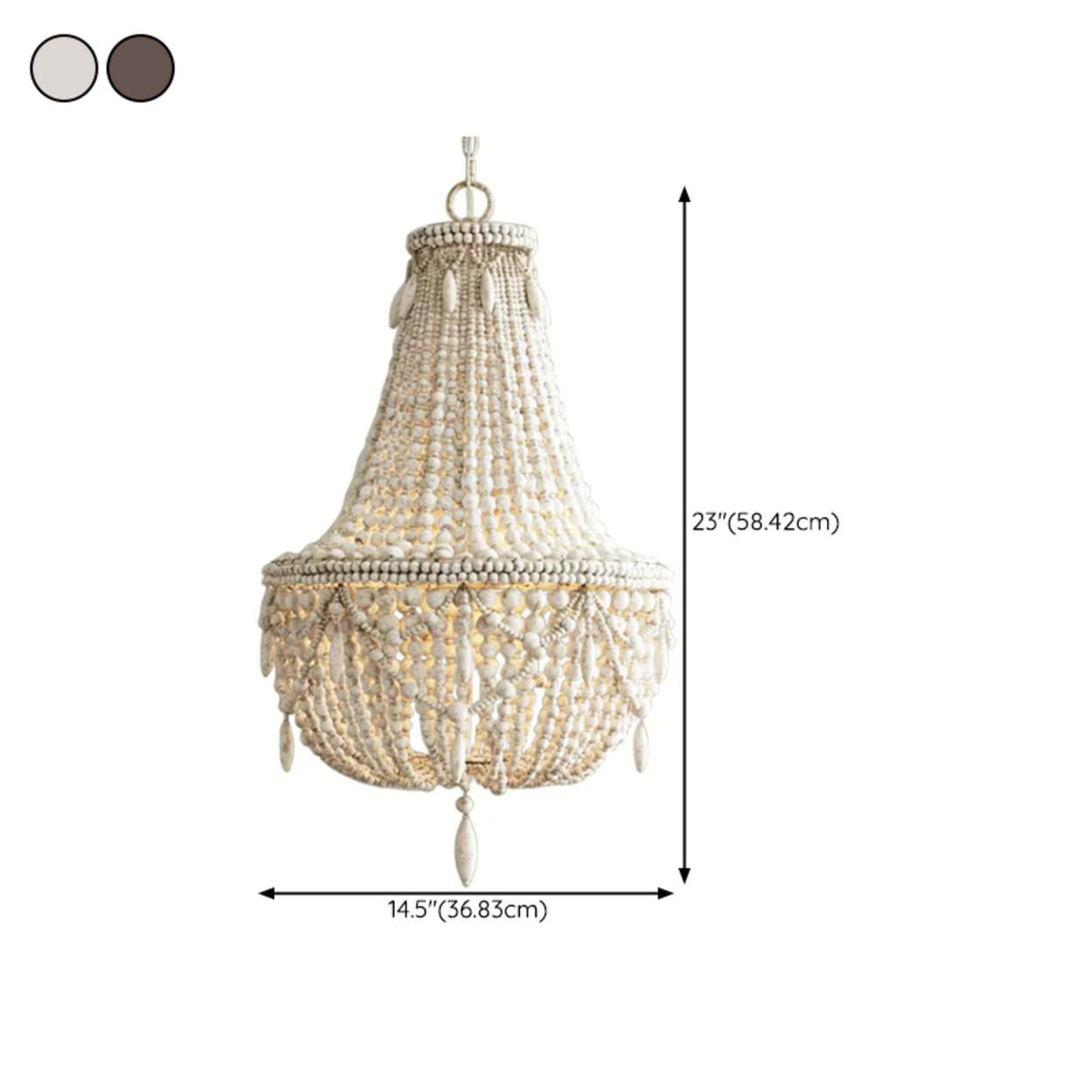 Wood Beaded White Chandelier Adjustable Height  