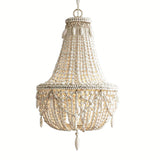 Wood Beaded White Chandelier Adjustable Height  Image - 6