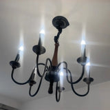 Wood Black Candle Curve Arm Living Room Chandelier Image - 13