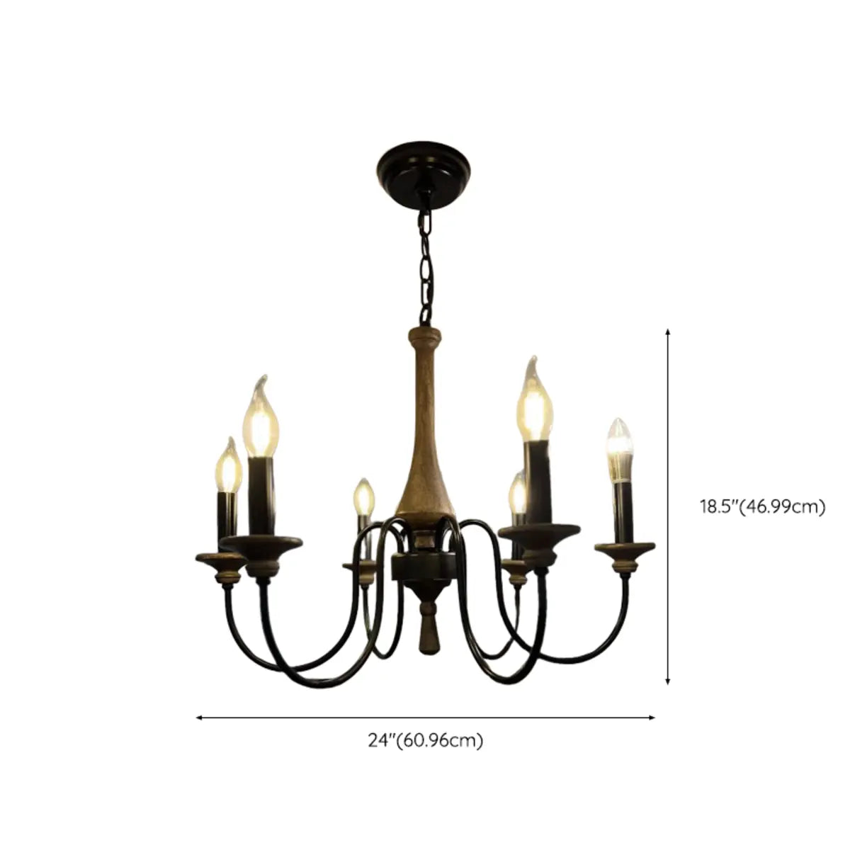 Wood Black Candle Curve Arm Living Room Chandelier Image - 15