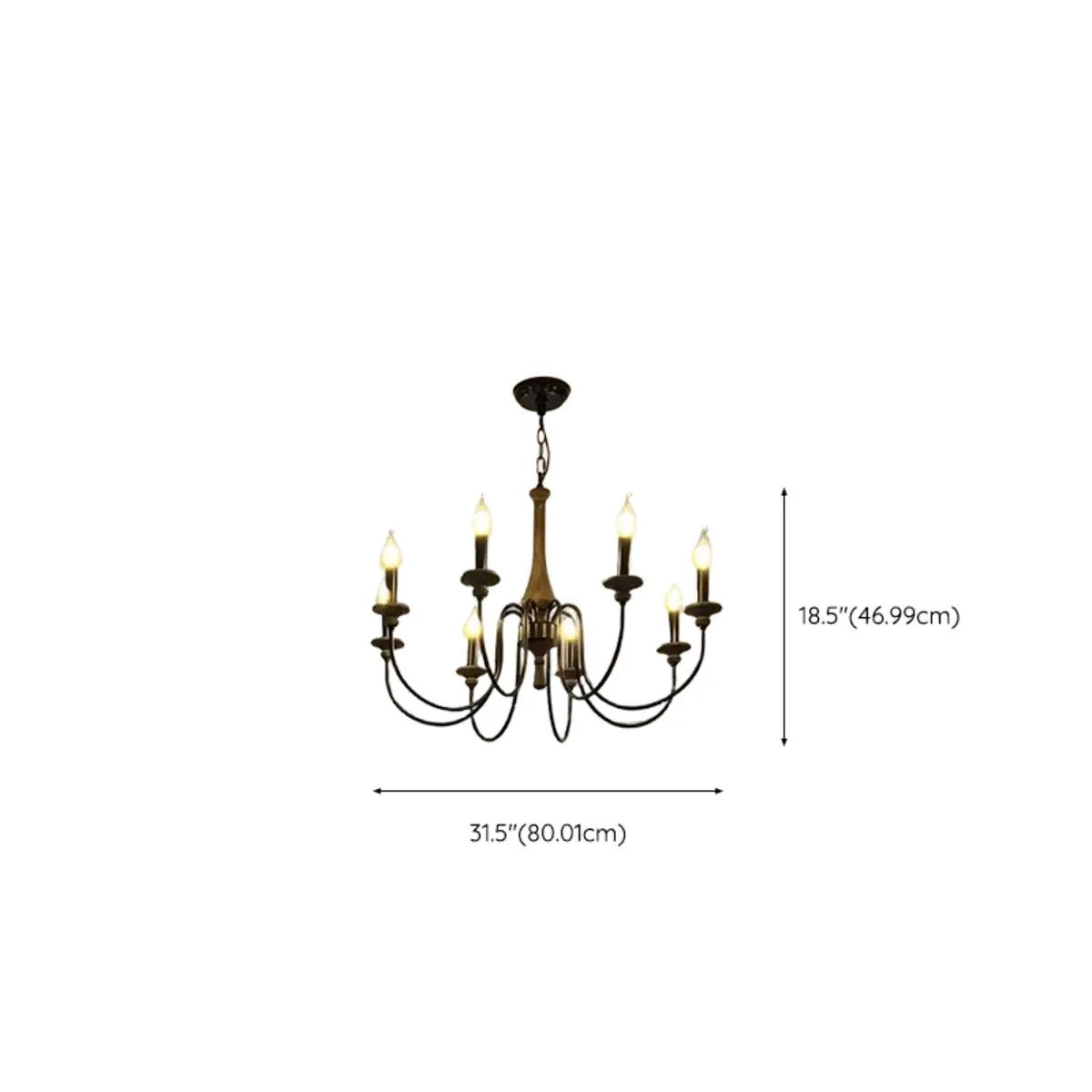 Wood Black Candle Curve Arm Living Room Chandelier Image - 16