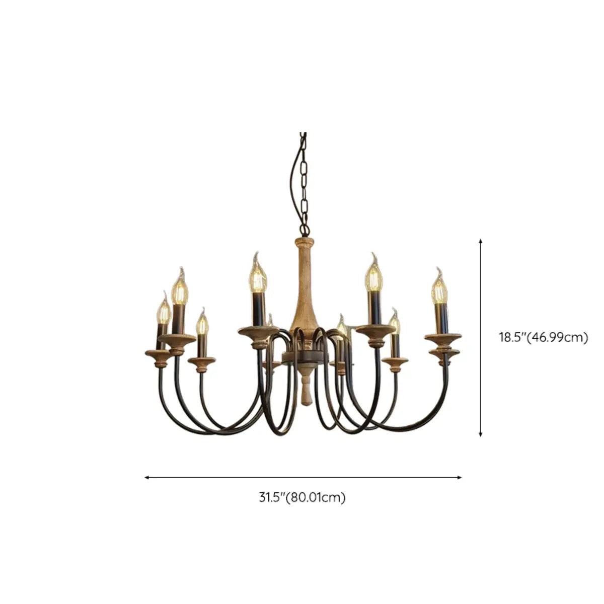 Wood Black Candle Curve Arm Living Room Chandelier Image - 17