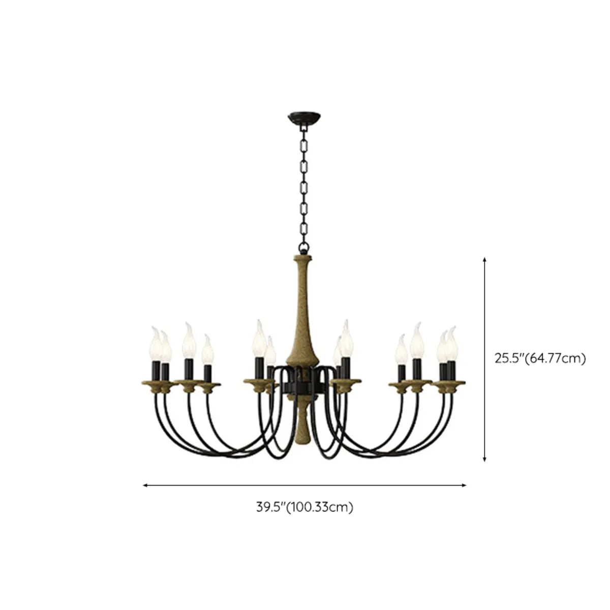 Wood Black Candle Curve Arm Living Room Chandelier Image - 18