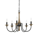 Wood Black Candle Curve Arm Living Room Chandelier Image - 2