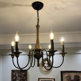 Wood Black Candle Curve Arm Living Room Chandelier Image - 3