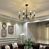 Wood Black Candle Curve Arm Living Room Chandelier Image - 5